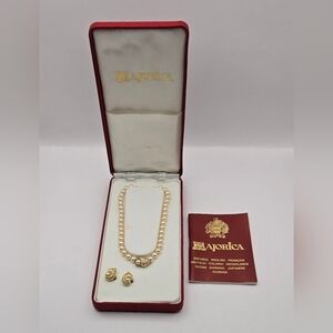Majorica Pearl Necklace & Earrings Set 925 Vermeil Gold – Box & Papers